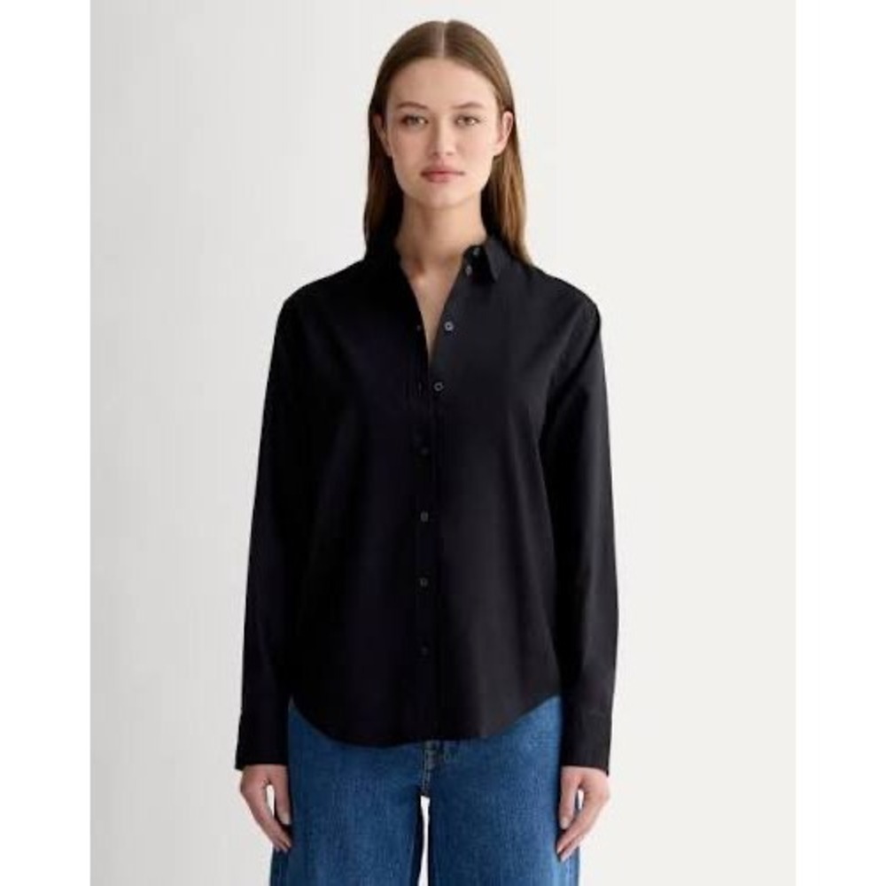 Everlane Relaxed Poplin Shirt Black Cotton Button Down Long Sleeve Top 00